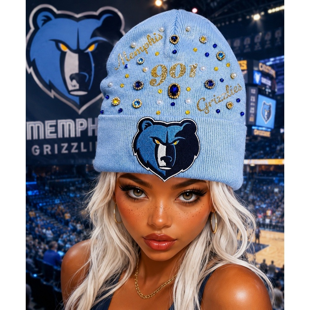 Memphis Grizzlies‎ Beanie Blue design with 901, Rhinestone and Grizz Logo